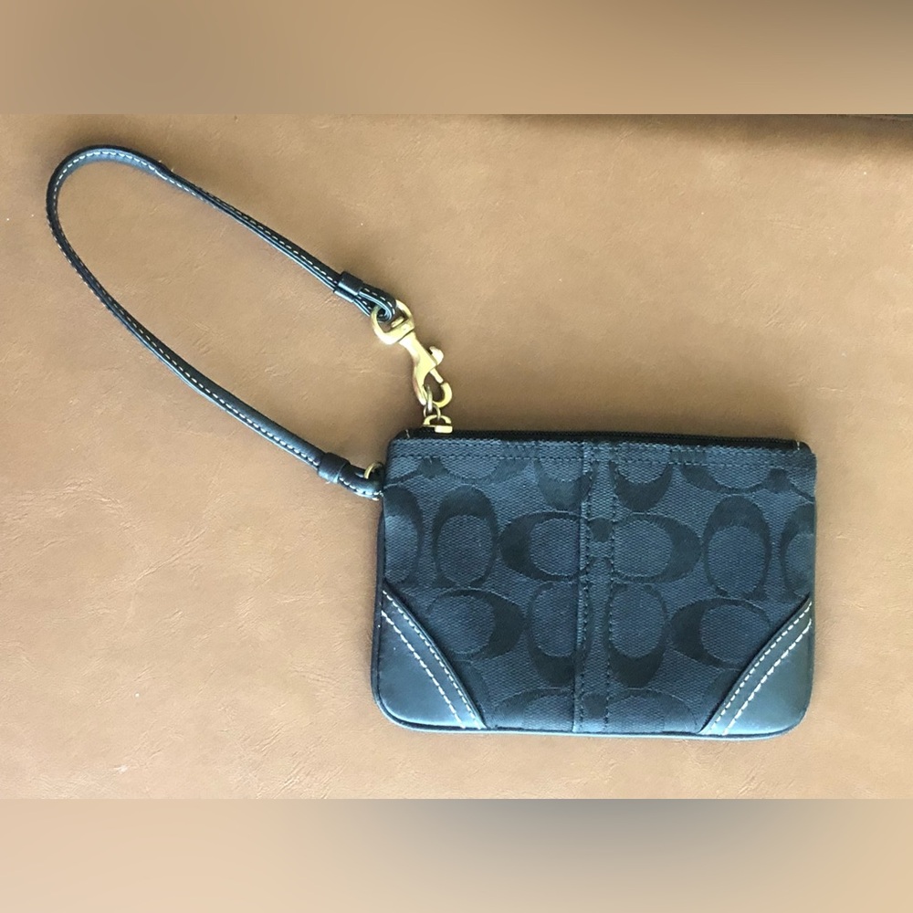 VTG Coach Black Signature Canvas Wristlet with Gold Hardware